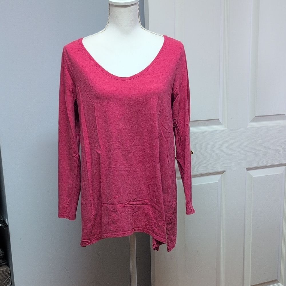 PureJill J.Jill Heathered Red LS Pima Cotton High-Low Tshirt Size MP - Picture 1 of 7